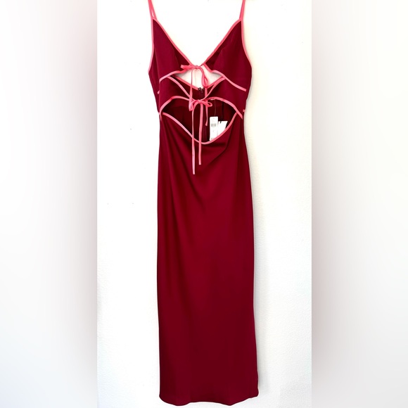 NWT Anthropologie Misha Ramira V-neck Cutout Midi Dress Red Satin Size L Large - Picture 16 of 16